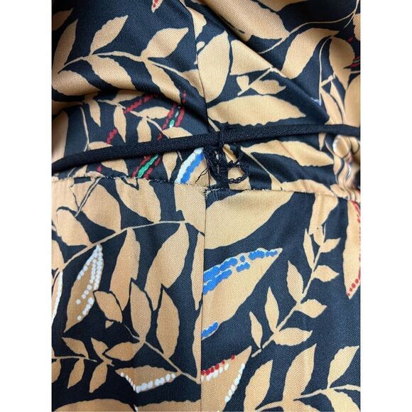 Vintage 70s 80s Botanical Print Dress XL Gold and Black Print - Picture 5 of 9